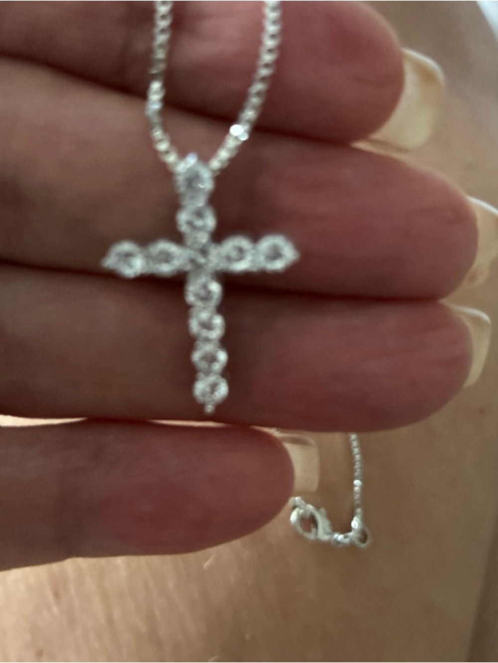 Silver Cross Pendant Necklace with simulated diamond Stones